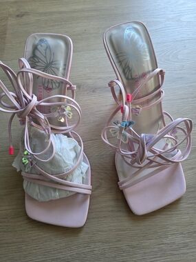 Call It Spring Pink Butterfly Lace-Up Heels